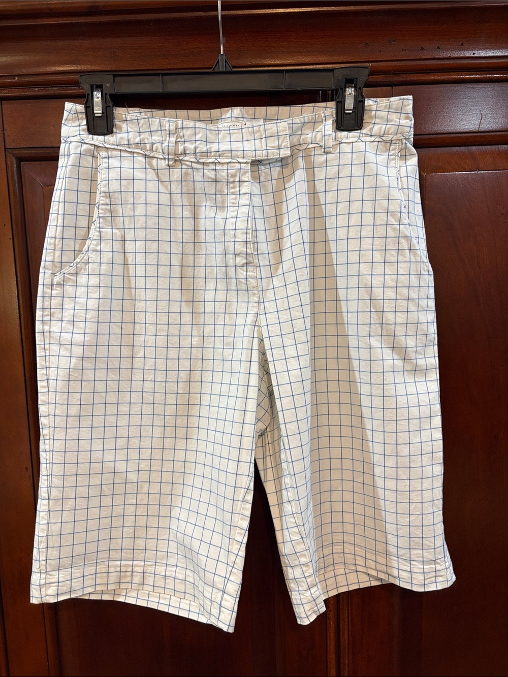 Lady Hagen White Shorts with Blue Grid